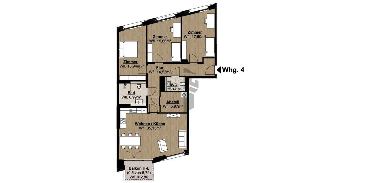 Etagenwohnung Lingen (Ems) - 4 Zimmer, 118 m&sup2;, 1.475&euro; | Angebot:22826385