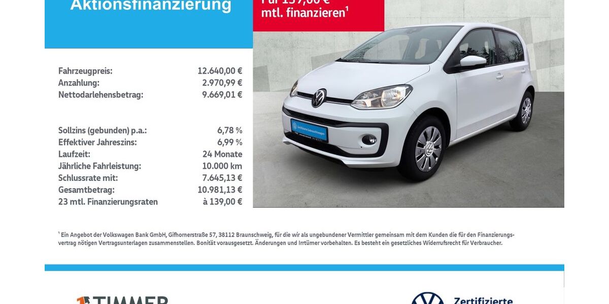 VW up! 45.075 km 12.480 &euro; Lingen 49808