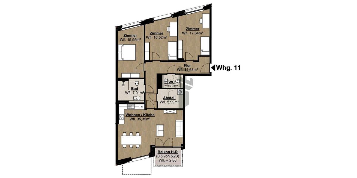 Etagenwohnung Lingen (Ems) - 4 Zimmer, 119 m&sup2;, 1.475&euro; | Angebot:23871043