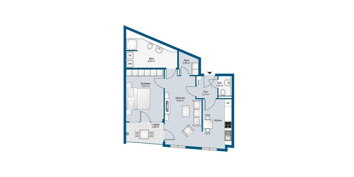 Erdgeschoßwohnung Lingen (Ems) - 3 Zimmer, 61 m&sup2;, 780&euro; | Angebot:24378581