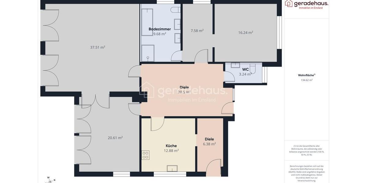 Erdgeschoßwohnung Lingen (Ems) Damaschke - 4 Zimmer, 141 m&sup2;, 1.150&euro; | Angebot:24218081